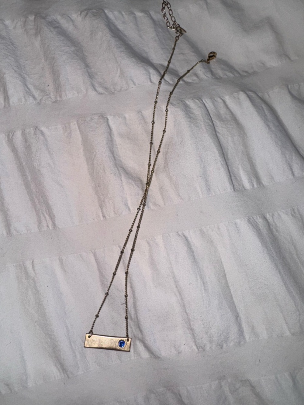 Gold Bar Pendant Necklace with Blue Gem - Women Jewelry